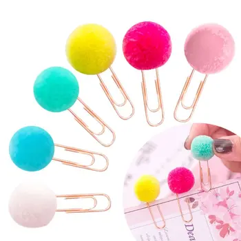 

6 Pcs/Bag Colorful Plush Ball Paper Clips Bookmarkers Planner Journal Page Home School Office Supply