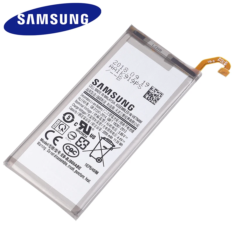 Оригинальный аккумулятор Samsung 3000 мАч для Galaxy A6 (2018) EB BJ800ABE A600F J6 J600F|Аккумуляторы