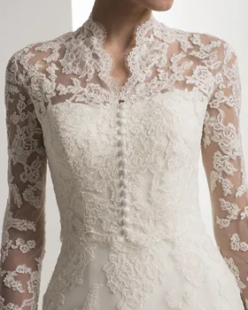 

Ivory Bolero Bridal-Jacket Wedding-Top Lace Wraps Elegant Ivory New Applique Long Sleeve