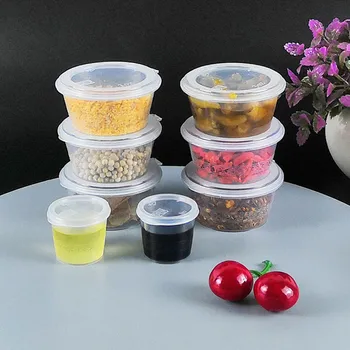 

100pcs Transparent mini thick taste plastic cup new small round box takeaway packaging cups with lid kitchen accessories