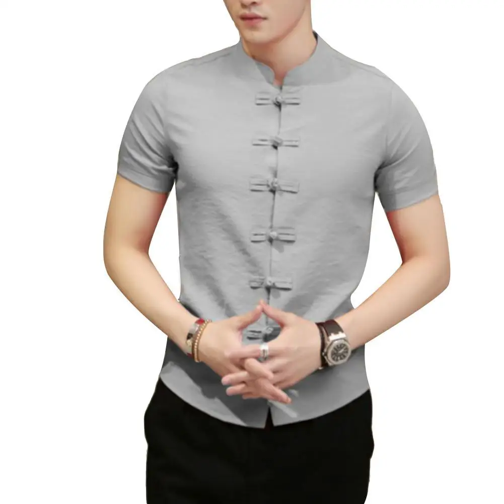 New Traditional Chinese Tang Suit Men's Shirts Summer Short Sleeve Kung Fu Uniform White Red Black Casual Shirt Tops | Мужская