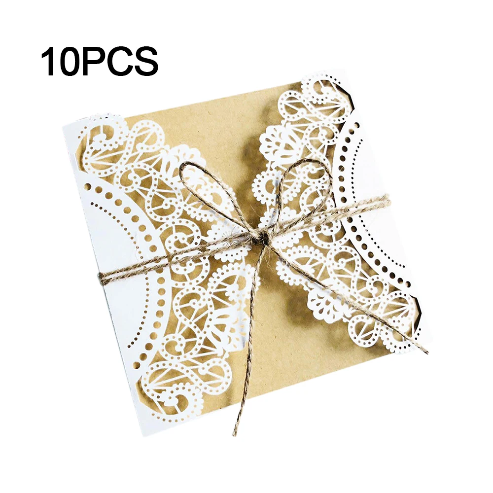  10Pcs Laser Cut Wedding Invitations Cards Set Vintage Wedding Bridal Shower Gift Greeting Card Kits - 4000484275480