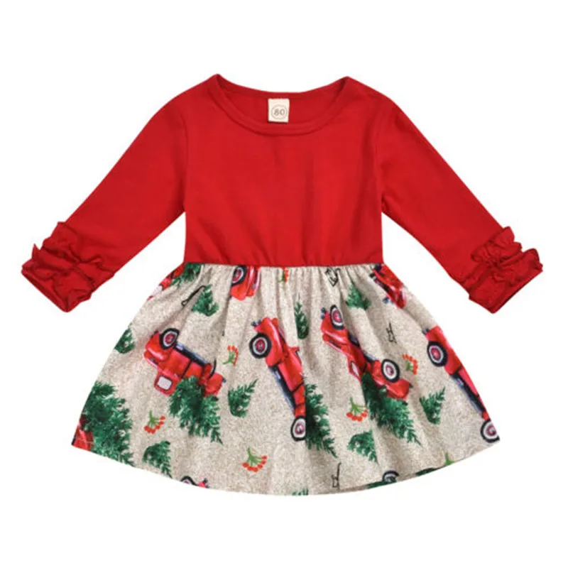 

Christmas Toddler Kid Baby Girls Clothes Ruffle Festival Xmas Tree Cotton Long Sleeve Dress Party Princess Pageant Dress Outfit