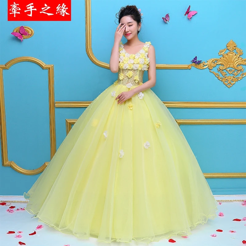 Vestidos 15 anos желтый бальное платье Бальные платья v-образный вырез Дебютант сладкий 15 лет платье для выпускного бала Сделано