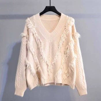 

2019 High Quality Women Autumn Sweater Long Sleeve V-neck Female Sweaters Solid Pullover