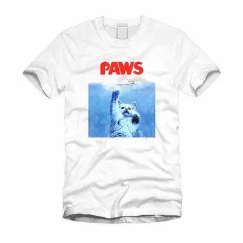 

Paws - Jaws Funny Kitty Jaws Mashup Cat Shirt Parody Cool White T-Shirt