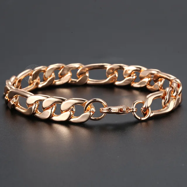 10mm 585 Rose Gold Color Figaro Curb Cuban Link Chain Bracelet for