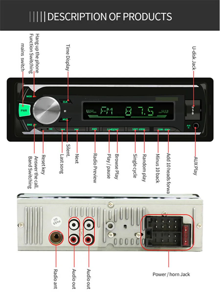 Автомагнитола 1 Din FM USB AUX автомобильная MP3 Автомагнитола 1din Автомагнитола