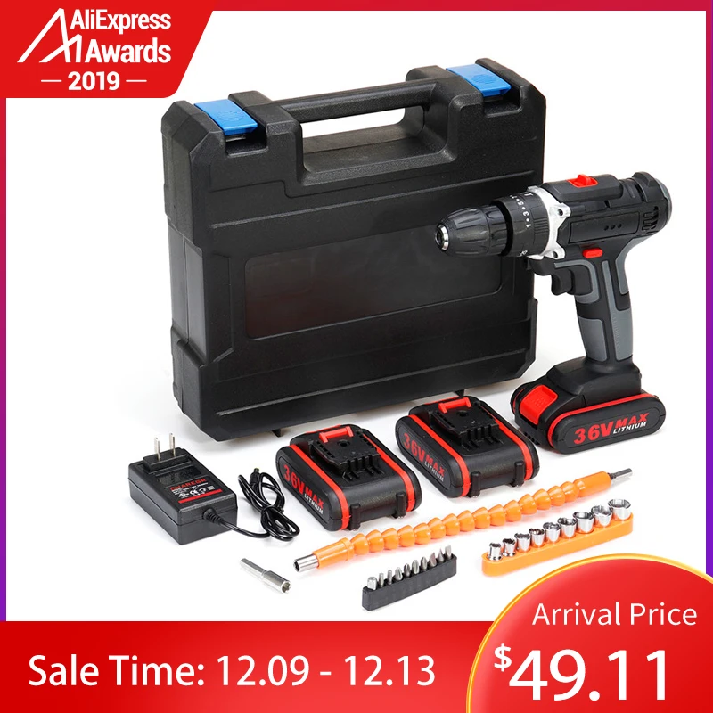 

36V 6500mAh Cordless Power Drill Electric Double-Speed Screwdriver Drills Kit W/ 1/2/3Pcs Li-ion Battery With LED Light