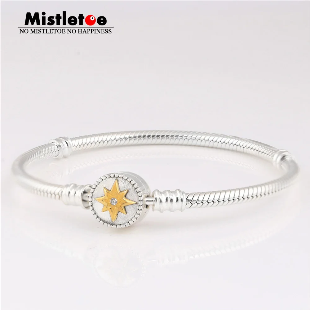 

Mistletoe Authentic 925 Sterling Silver Star Bracelet Have no name Snake Chain Fit European Jewelry