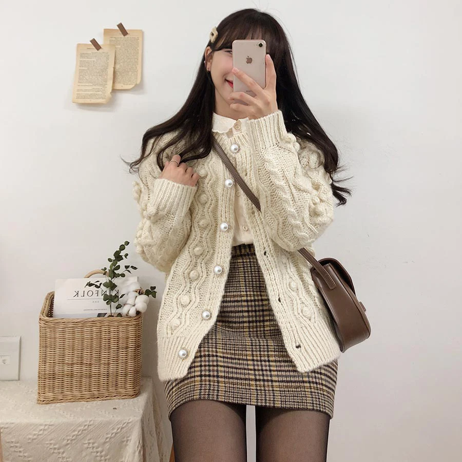 2020 spring and autumn preppy style solid color vintage loose thick sweater womens knitted cardigans sweaters (C8572) |