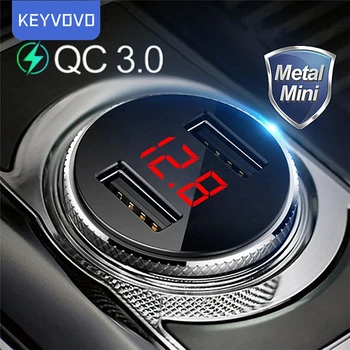 Entrega en 3 días QC 3.0 Metal Dual USB teléfono coche cargador LED pantalla Digital para iPhone Xiaomi Samsung Huawei carga rápida voltaje monitoreo