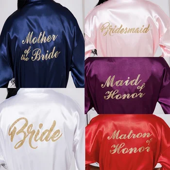 

Bridal Shower Party Wedding Decoration Women Satin Robe Kimono Dress Wedding Lingerie Bride Bridesmaid Sleepwear Morning Gown