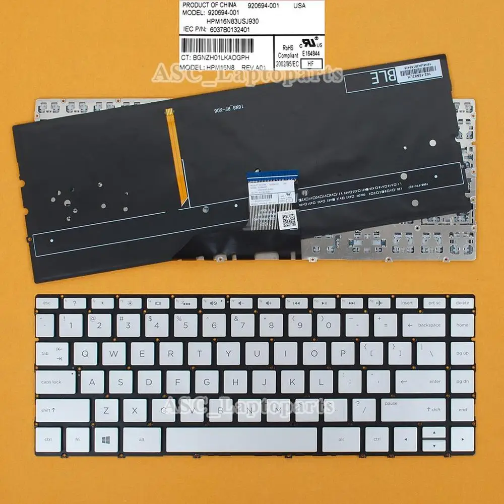 

New US English QWERTY Keyboard For HP Spectre 13-ae012dx 13-ae013dx 13-ae014dx 13-ae000tu 13-ae010tu 13-ae020tu BACKLIT , Silver