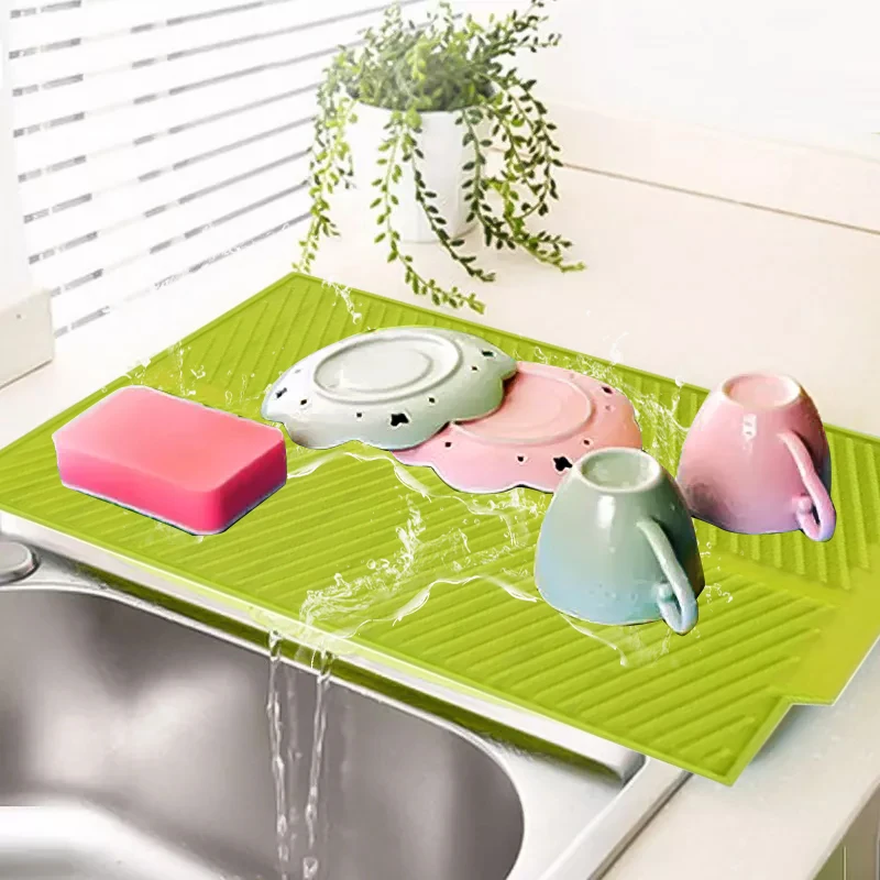 Kitchen Drying Pad Drain Mat Silicone Dish Drainer Tray Large Sink