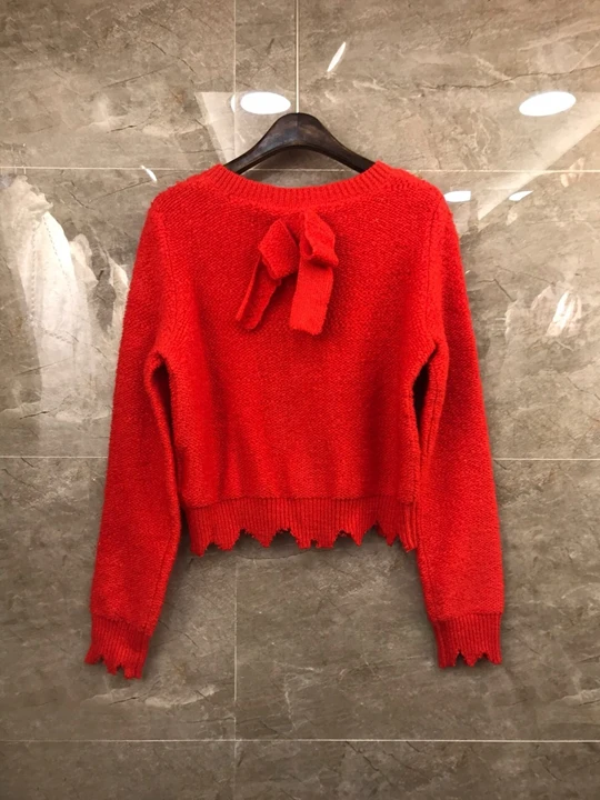 Winter new undulations breasted women bow back cardigan 1109