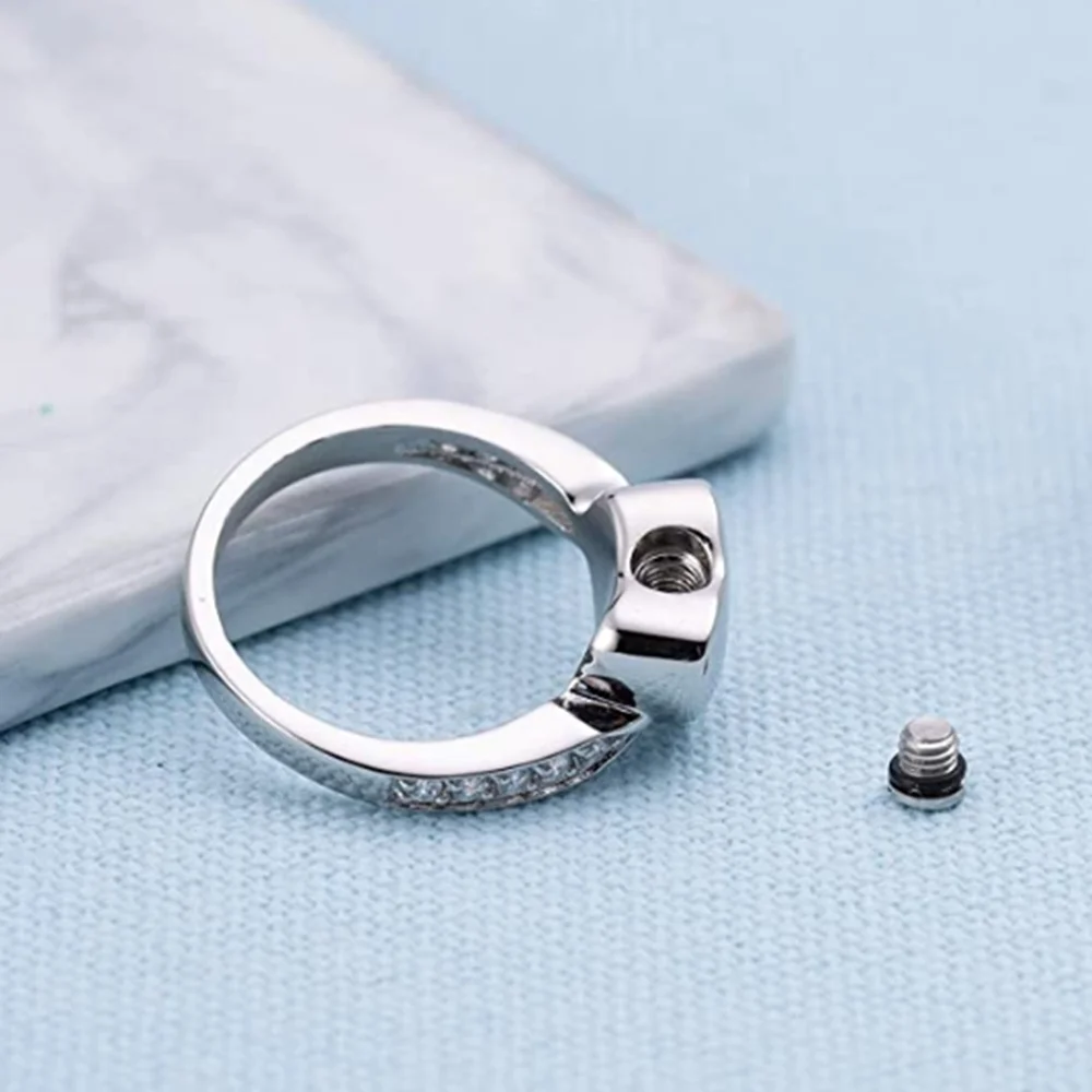 Cremation Jewelry Crystal Heart Cremation Ring for Ashes Keepsake Finger Urns Size 6/7/8/9/10 Engravable Stainless Steel Ring 5