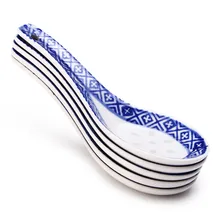 5 шт. китайская керамическая ложка в китайском стиле, Детская рисовая ложка, кухонная посуда, ложка для перемешивания, суповые ложки, голубой ужин для детей