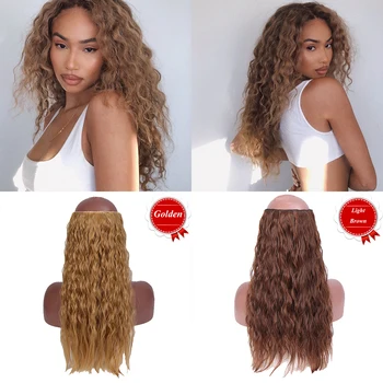 

HOUYAN 7 Colors 22Inch Golden Brown Hairpiece Afro Long Wavy Long Synthetic Hair Extensions Five Clips in High Temperature Fiber