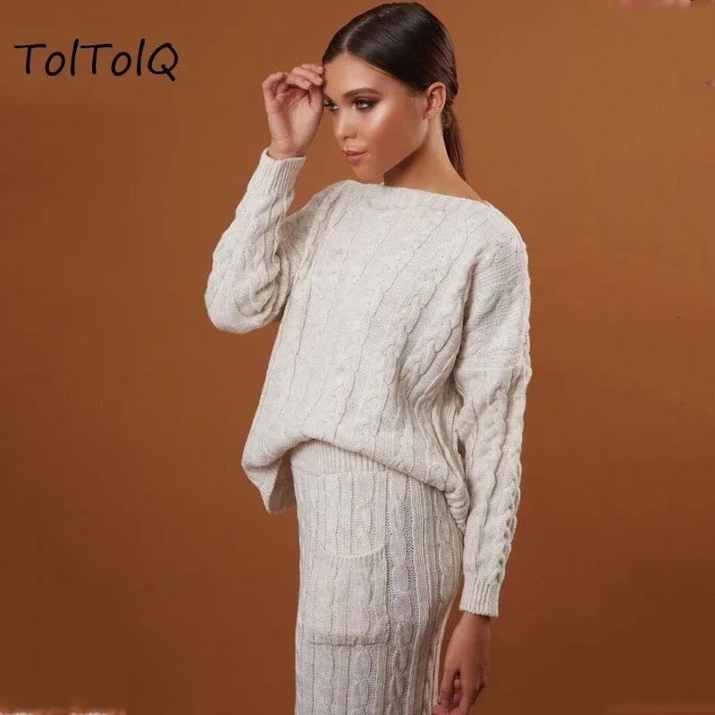 Осенний свитер, набор, облегающий, Вязанная, Женская юбка, однотонный, короткий свитер, костюм из двух частей, женский зимний комплект, длинный рукав, женский Vestidos