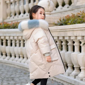 

wear down jacket, 2019 new girls cuhk children's han edition thickening heavy hair long led the children down jacket