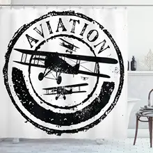 Vintage avión ducha cortina Grunge estilo sello diseño con palabra Aviación y avión Silhouettes tela baño decoración conjunto