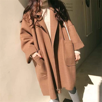 

Women Wool Coat 2019 Oversized Coat Vintage Streetwear Loose Long Balck Coats Winter Korean Fashion Overcoat Wool Cardigan