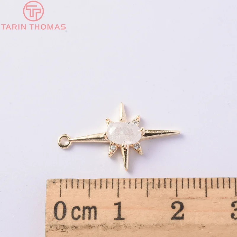 (1133)4 Stück 24K vergoldetes Messing mit Zirkon-Explosion-Six-Star-Anhängern, hochwertiges Schmuckzubehör im Großhandel – Detail 4