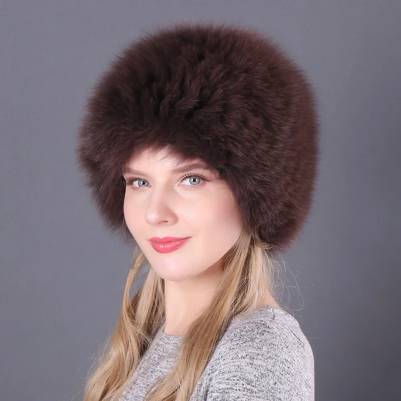 Женские шапки из натурального меха лисы Зимние эластичные роскошные меховые шапки вязаные на подкладке из енота, лисы меховые шапки русские шапки-бомберы - Цвет: color5