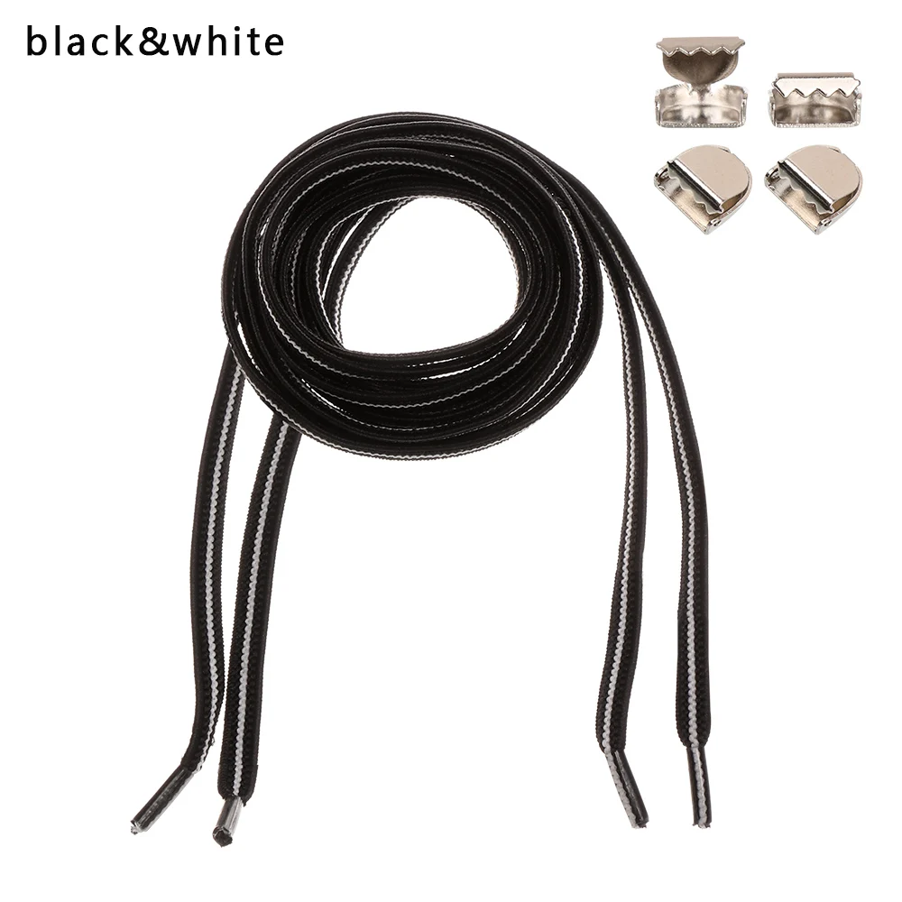 black white 1 пара унисекс эластичные кроссовки с шнурками без шнурков шнурки для обуви для отдыха на открытом воздухе быстрая безопасная плоская обувь шнурки для детей и взрослых - Цвет: black white