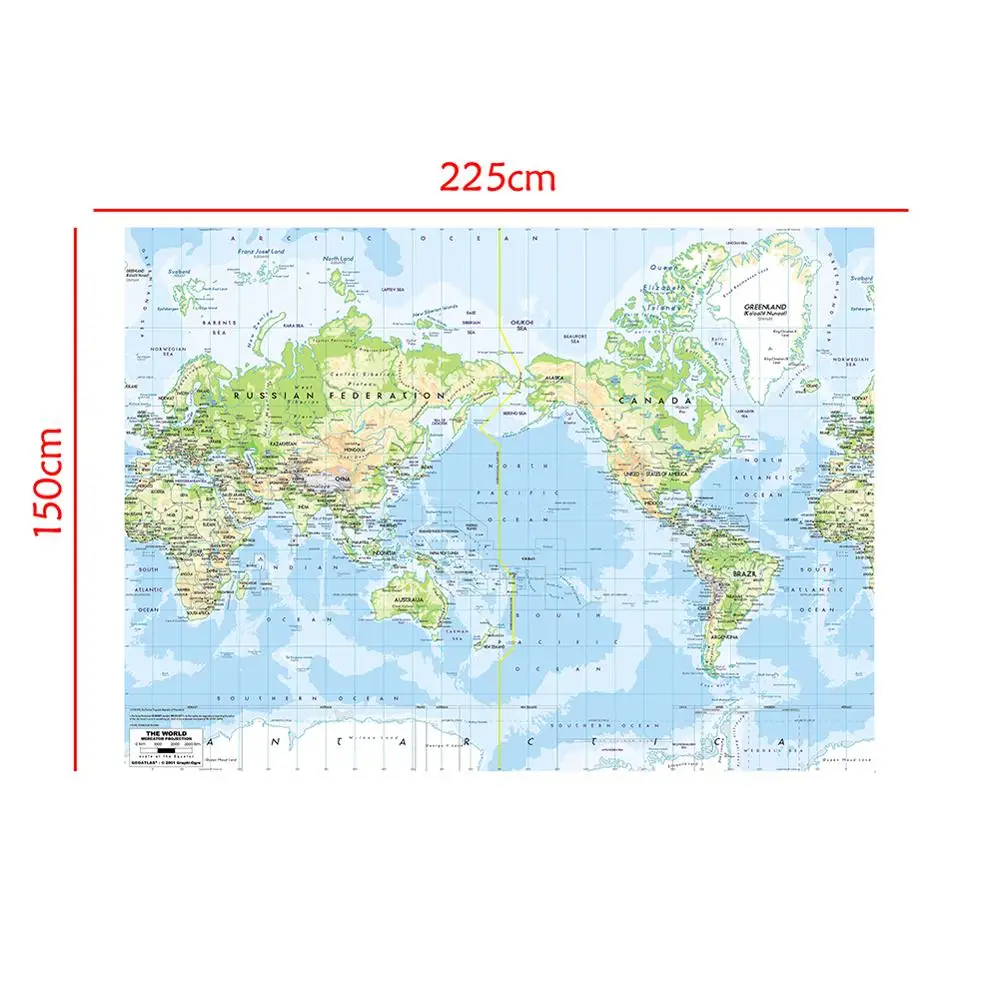 Карта мира меркатор проекция 150x225 см Складная Нетканая водонепроницаемая карта мира без национального флага