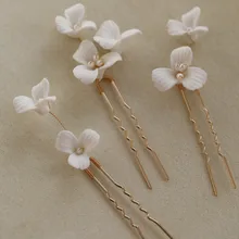  Bridal Hair Pins Flower Piece Gold Silver Color Pearls Wedding Jewelry Handmade Women Boddy Pin 