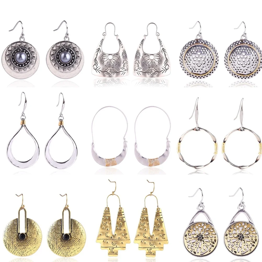 

Handmade Ethnic Earrings Frosted Round Drop Earrings Vintage European American Retro Earrings for Women Boho Fashion Jewelry