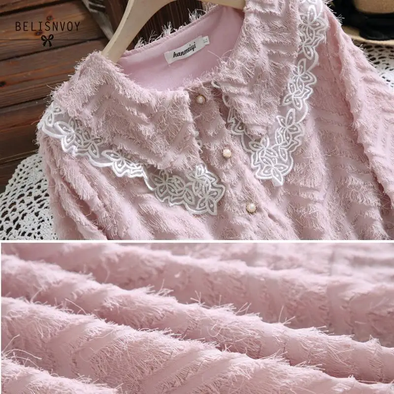 Harajuku Mori/платье Kawaii для девочек; кружевное платье с вышивкой и воротником «Питер Пэн»; милое бархатное платье «Лолита»; Vestidos; элегантное платье миди с рукавами-фонариками