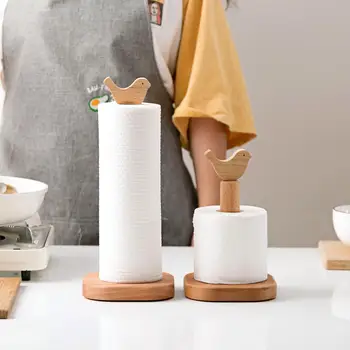 

1PC Wooden Vertical Paper Towel Holder Rack Napkin Stand Shelf Kitchen Punch Free Roll Paper Holder Storage Rack