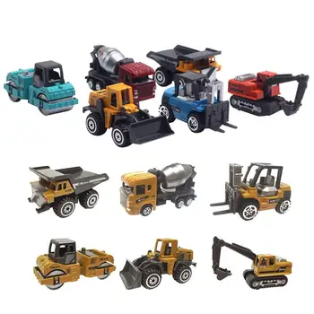

6 in 1 Alloy Mini Engineering Vehicle Sets Skillful Design and Exquisite Appearance 1/64 Excavator Mixer Forklift Model