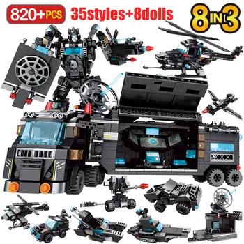 

City Police Station Truck Motorcycle Diy Building Blocks SWAT Team Weapons Technic Car Ship Robot Bricks Toys Sets For Children