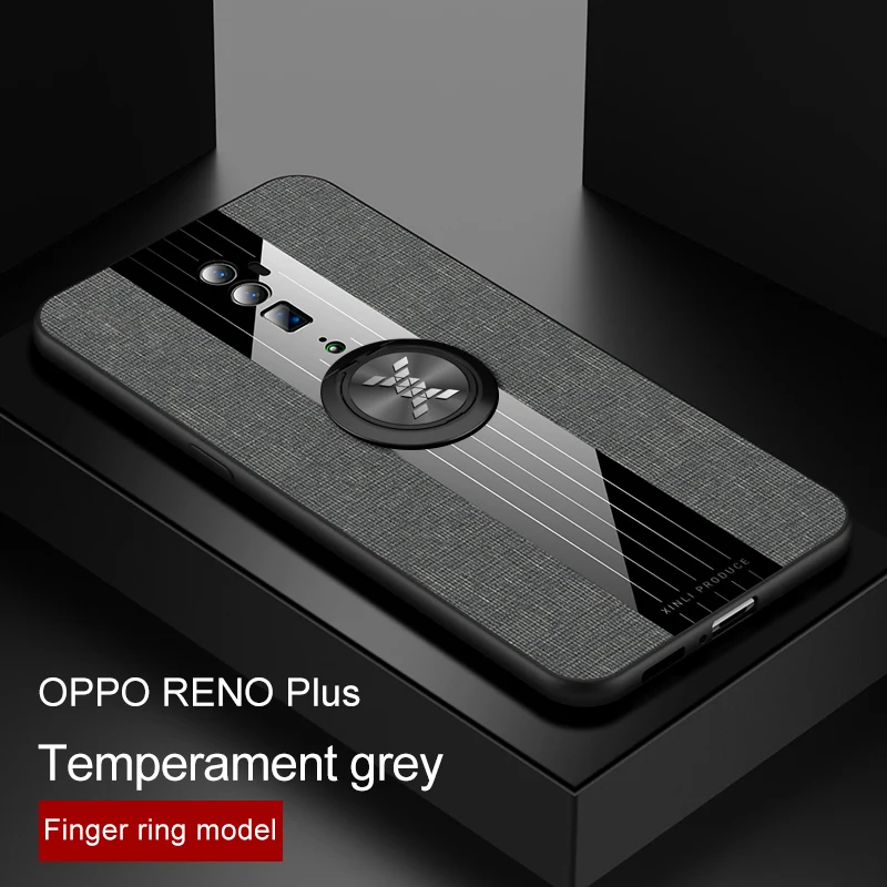 Чехол для телефона OPPO Reno Z Reno 10x Zoom, чехол, кольцевой магнитный держатель, ткань, Жесткий Чехол для задней панели, мягкая рамка, ткань для OPPO Reno - Цвет: Grey With Ring
