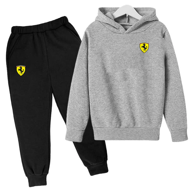 children's clothing sets expensive 2022 Spring New Brand Ferrari Boys And Girls Hoodie Suit Cotton Children's Hooded Sportswear Suit 4-14 Year Old Boys Suit boy kid suit Clothing Sets