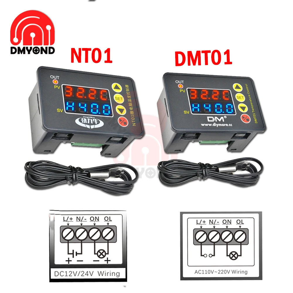 NT01 DMT01 Thermostat 220V DC 12V 24V Temperature Controller Thermoregulator Heating Cooling Control for Incubator Aquarium |