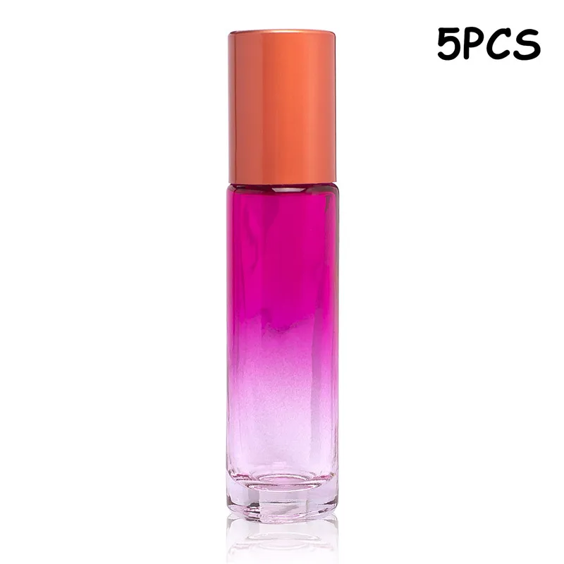 5PCS Gradient Rose 1/5/10 шт 10 мл «Поцелуй меня») цвета в ассортименте; Стекло бутылка надевание крышки сверху роликом мяча с распылением ароматерапевтического эфирного масла тумана контейнер для путешествий многоразового флакон духов - Цвет: 5PCS Gradient Rose