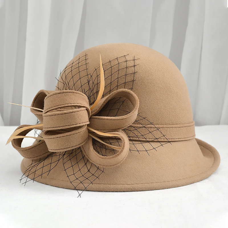 Acheter Cadeau pour mère femme hiver luxe chapeaux fille casquette équestre  dame fête feutre Fedora femme 100% australie laine Cloche chapeau