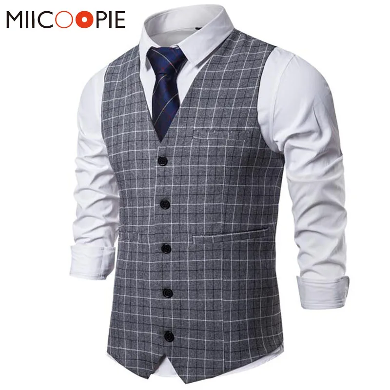 Chaleco chaleco para hombres Slim de cuadros Caballero negocios sin mangas Vintage para hombre Chaleco de boda fiesta Formal Costime Homme