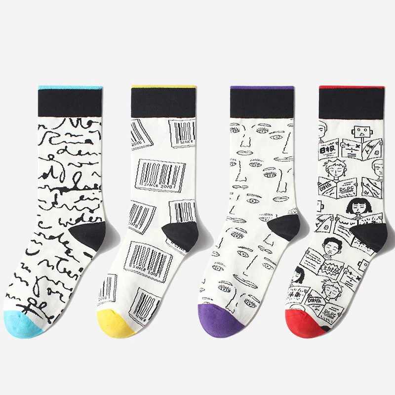 

1Pair Male Crew Socks Men Casual Socks Women Cotton Fashion Cartoon Creative Funny Abstract Comic Unisex Socks Mid Length Socks
