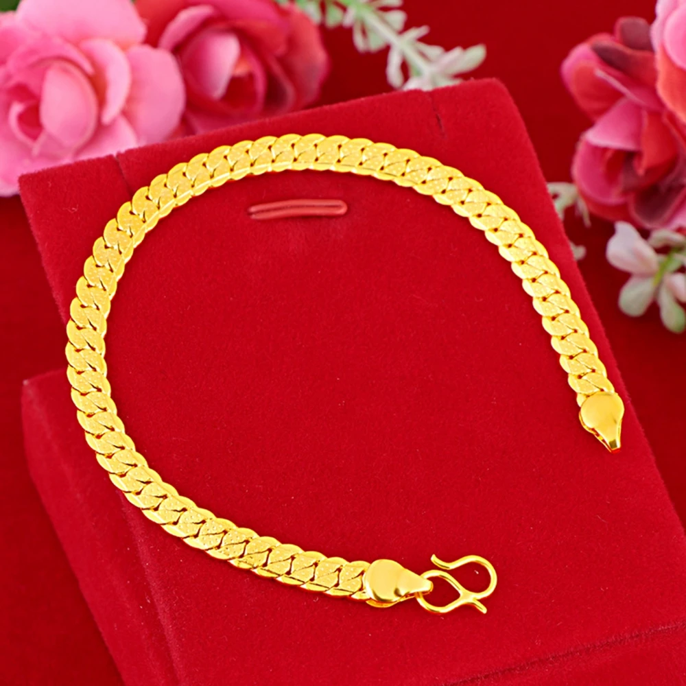 

5mm Thin Flat Bracelet Wrist Chain Women Men Jewelry Yellow Gold Filled Classic Fashion Gift