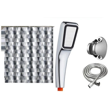 

300 Holes High Pressure Rainfall Sprayer Hole Shower Set with Bathroom Curtain Waterproof Polyester Fabric with 12 Hooks