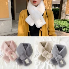 

Cross Scarf Cloth Label Scarf Warm Fresh Imitation Fur Scarf Temperament Warm Scarf All-match Korean Version Ladies Scarf