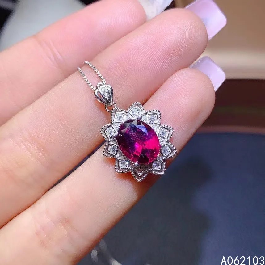 

KJJEAXCMY fine jewelry 925 Sterling Silver inlaid natural garnet Women's popular luxury oval flower GEM PENDANT NECKLACE support