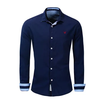 

European Size Men's Shirts Fashion Personality Mens Casual Slim Long-sleeved Shirt Top Blouse Navy Blue Men Shirt Style 2019