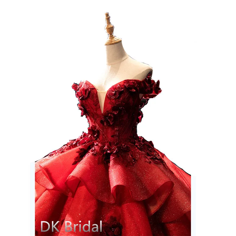 Бордовое вечернее платье Дубай Формальные Вечерние платья robe de soiree Длинные Цветы вечерние платья с открытыми плечами Свадебная вечеринка бальное платье